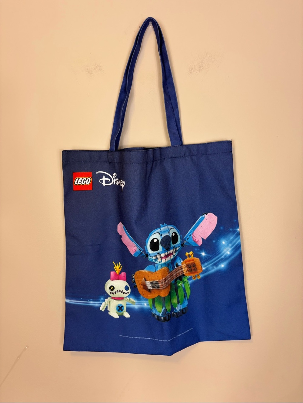 Disney Blue LEGO Stitch Tote Bag with Character Print